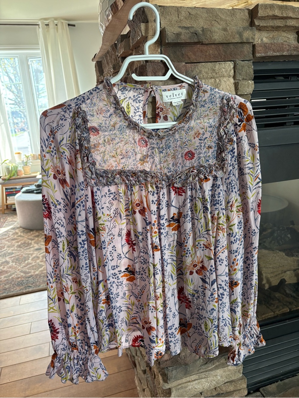 Velvet by Graham & Spencer Lavender Floral Ruffle Peasant Blouse